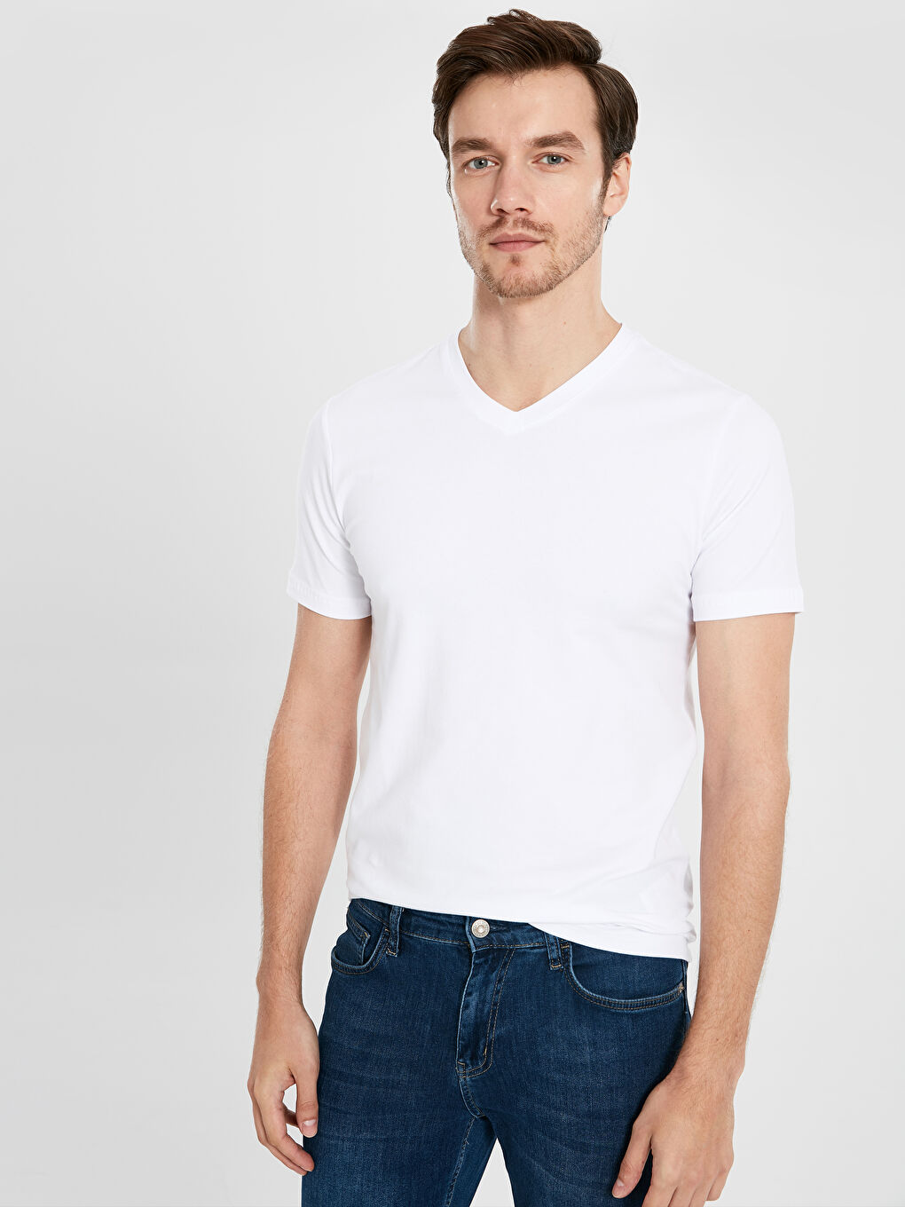 Футболка з V-подібним вирізом і коротким рукавом з бавовни-2