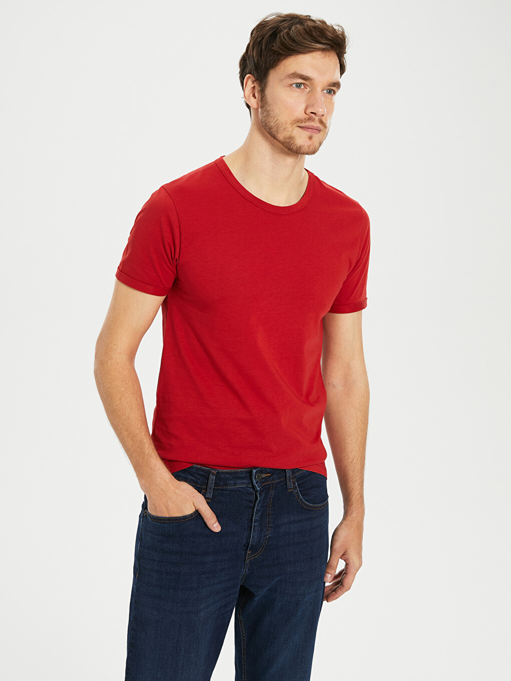 T-shirt E Thjeshtë, E Ngushtë, Me Jakë Të Rrumbullakët Për Burra