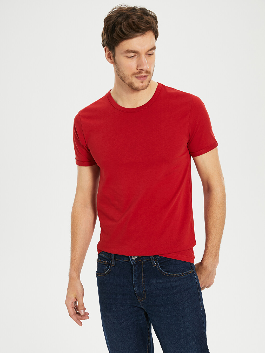 T-shirt E Thjeshtë, E Ngushtë, Me Jakë Të Rrumbullakët Për Burra-2
