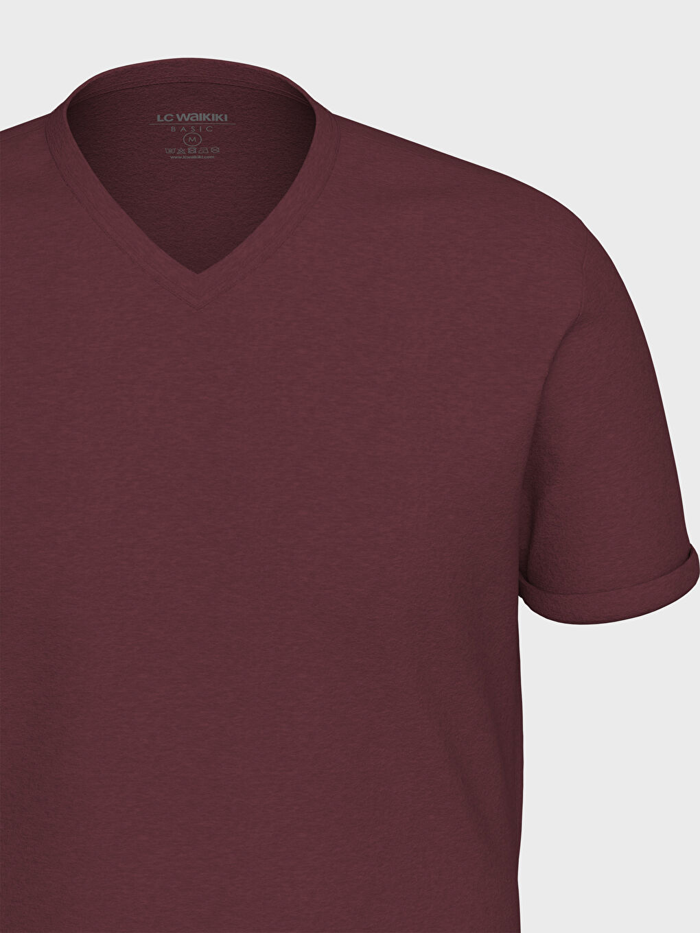 Pembe V Yaka Basic Kısa Kollu Tişört-5