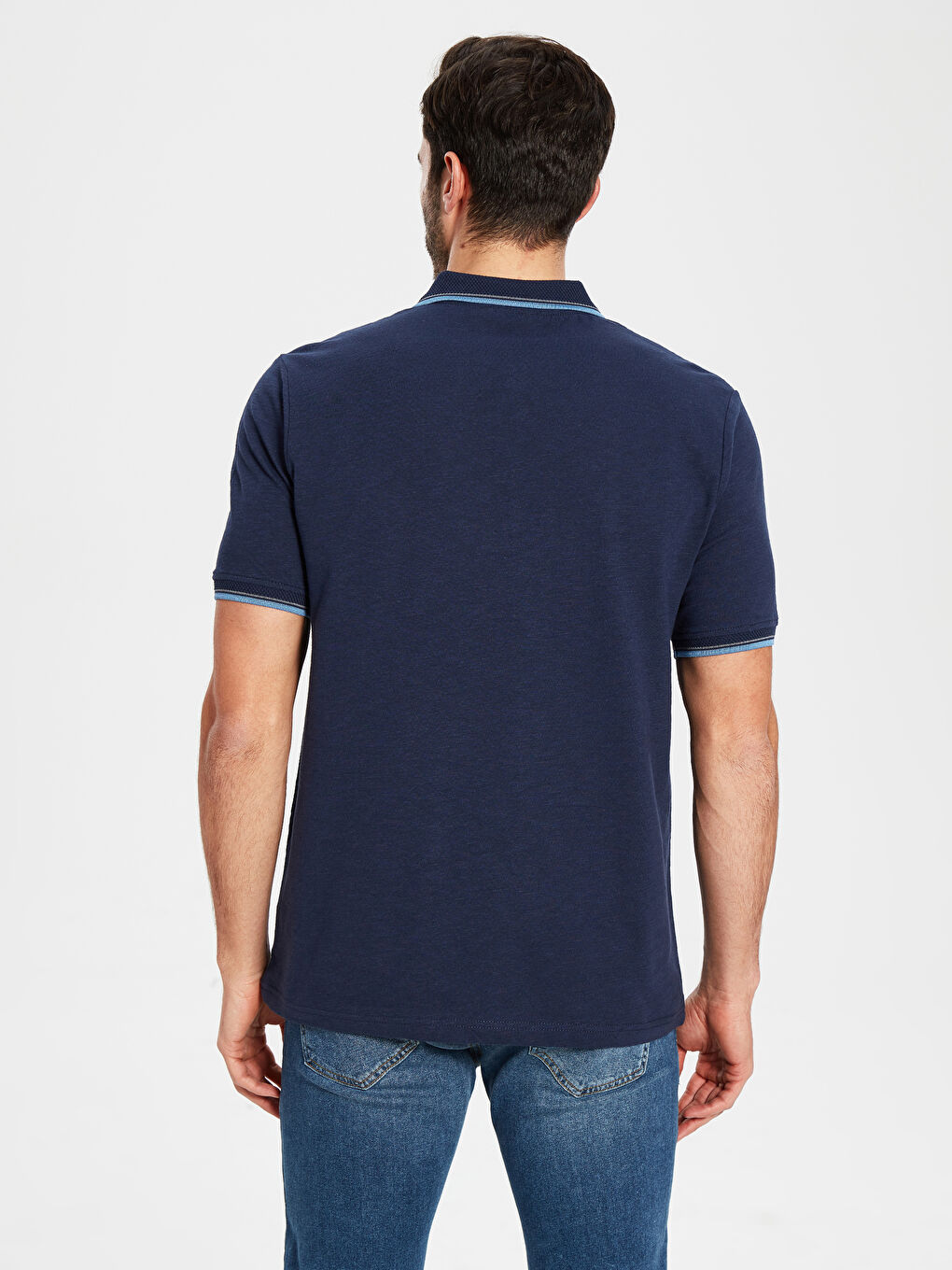 Lacivert Polo Yaka Kısa Kollu Penye Tişört-2