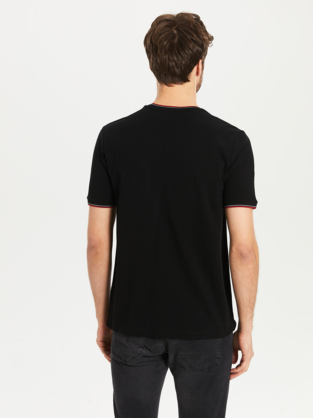 Siyah Bisiklet Yaka Kısa Kollu Pamuklu Basic Tişört-3