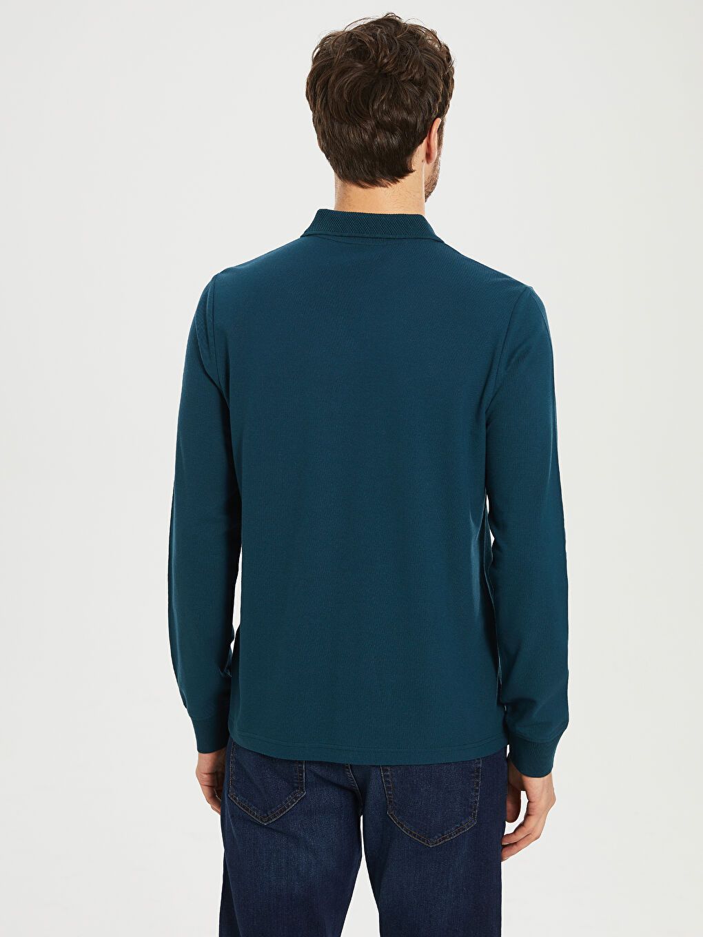 Petrol Polo Yaka Uzun Kollu Erkek Tişört-2