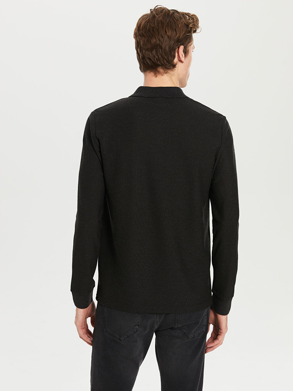 Polo Neck Long Sleeve Basic Pique T-Shirt-3
