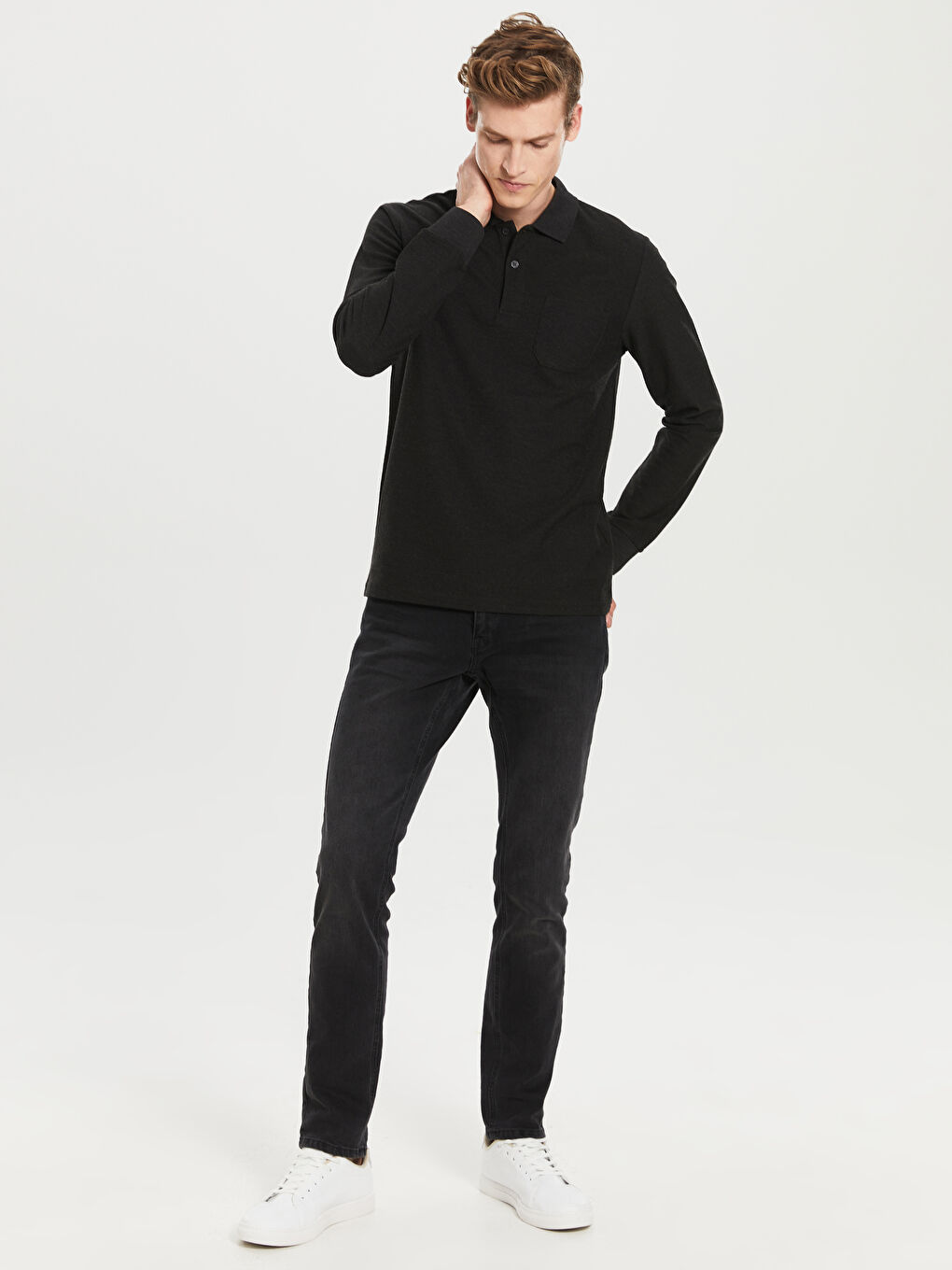 Polo Neck Long Sleeve Basic Pique T-Shirt-4