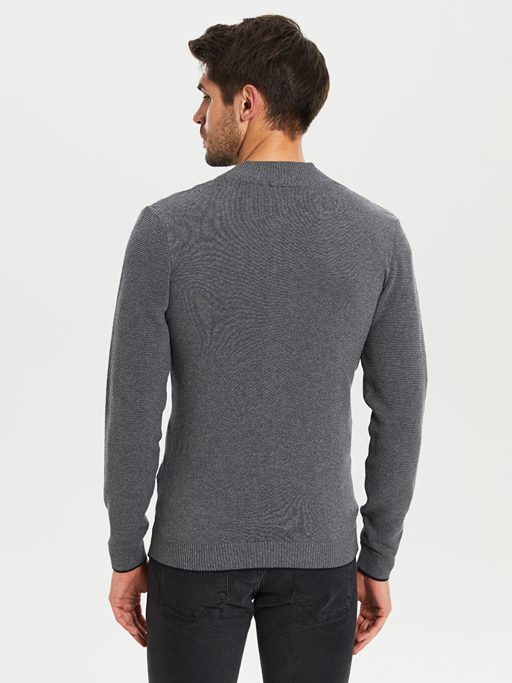 Gri Standart Kalıp Kolej Yaka Erkek Hırka-3