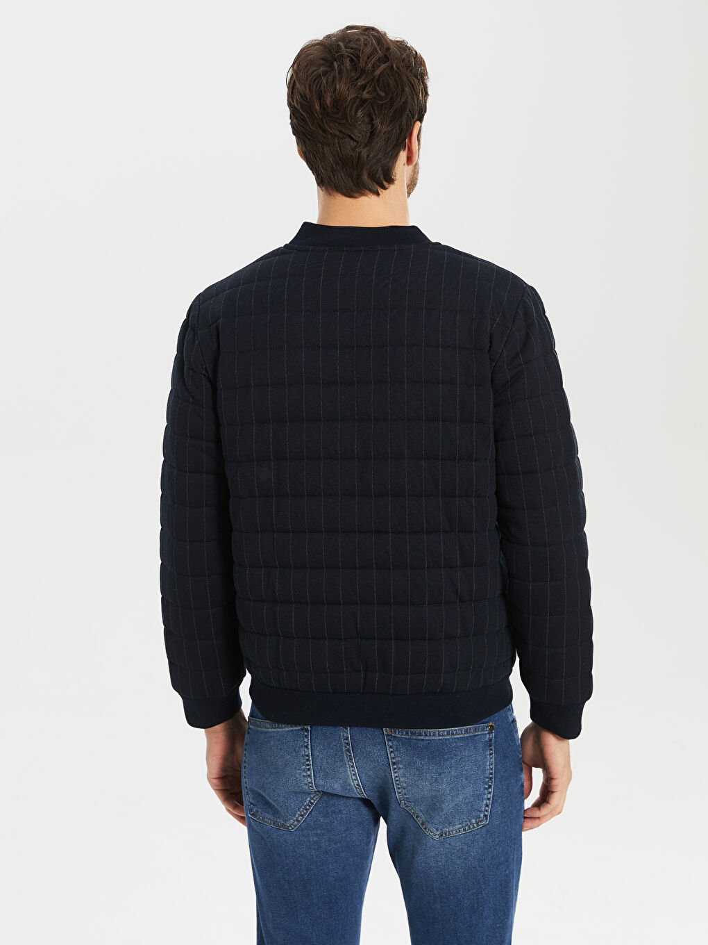 Lacivert Slim Fit Kolej Yaka Bomber Erkek Mont-3