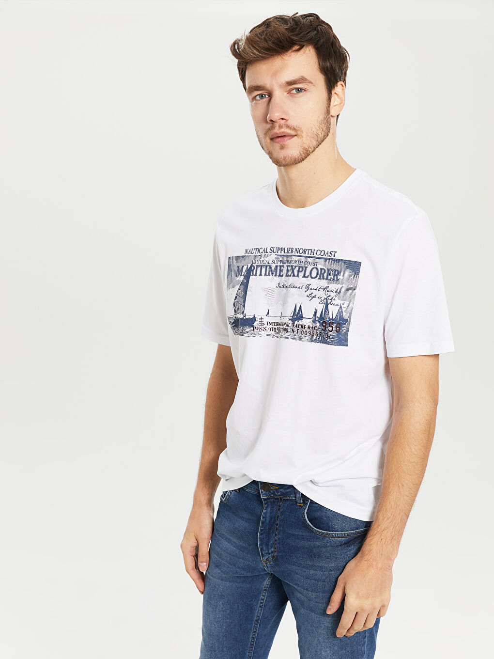 Beyaz Penye Erkek Tişört