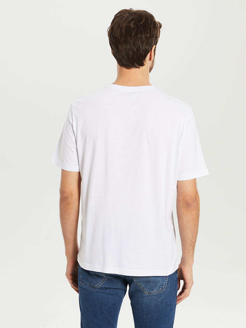 Beyaz Penye Erkek Tişört-2