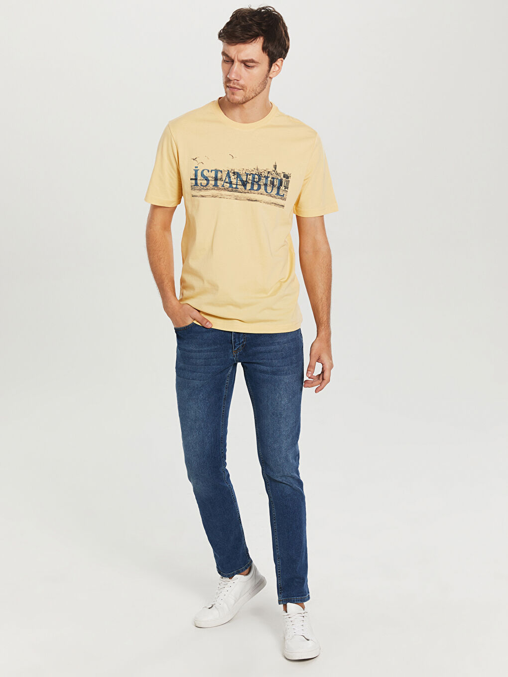 Sarı Penye Erkek Tişört-3