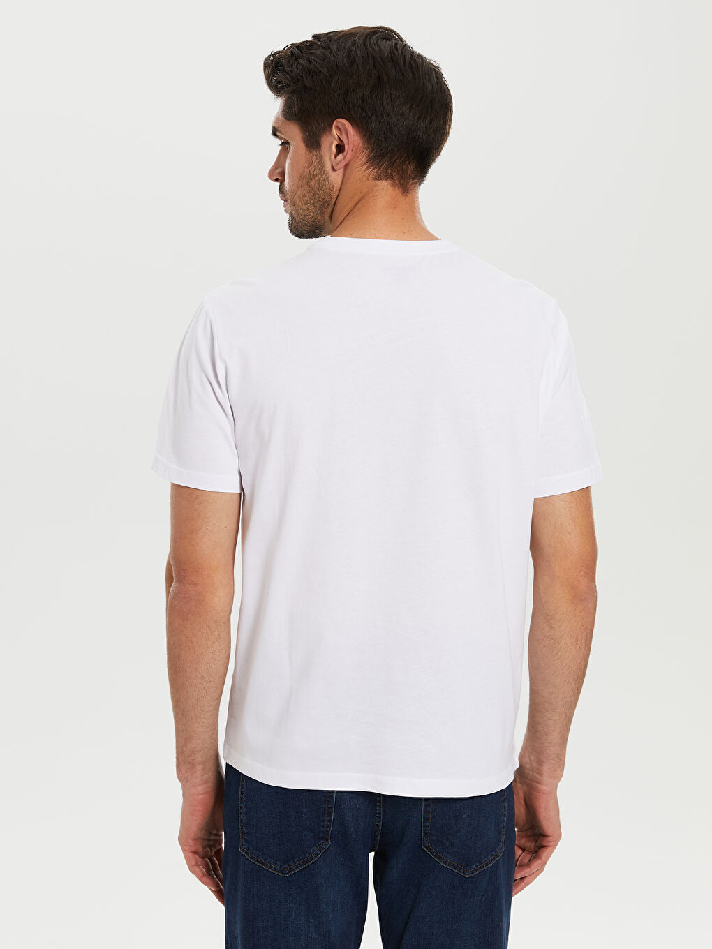 Beyaz Penye Erkek Tişört-3