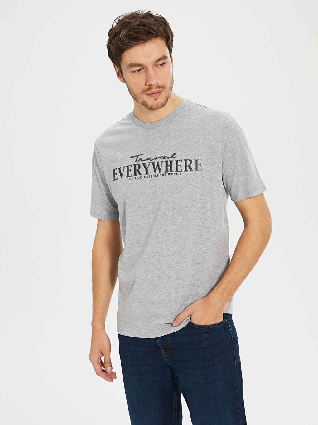 Gri Penye Erkek Tişört-5