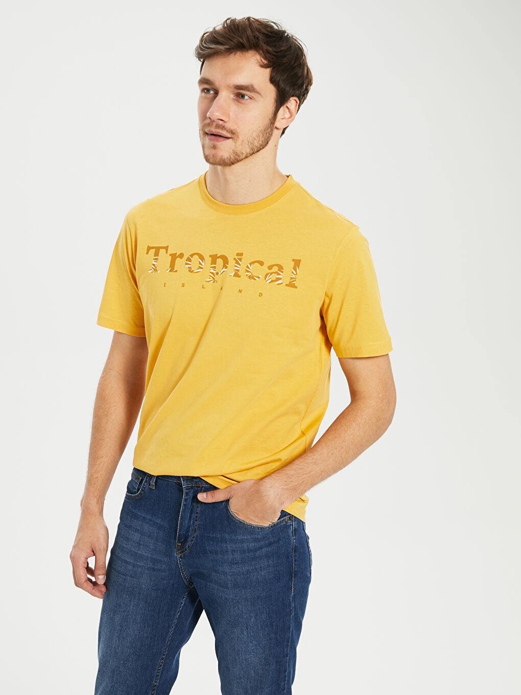 Sarı Penye Erkek Tişört-1