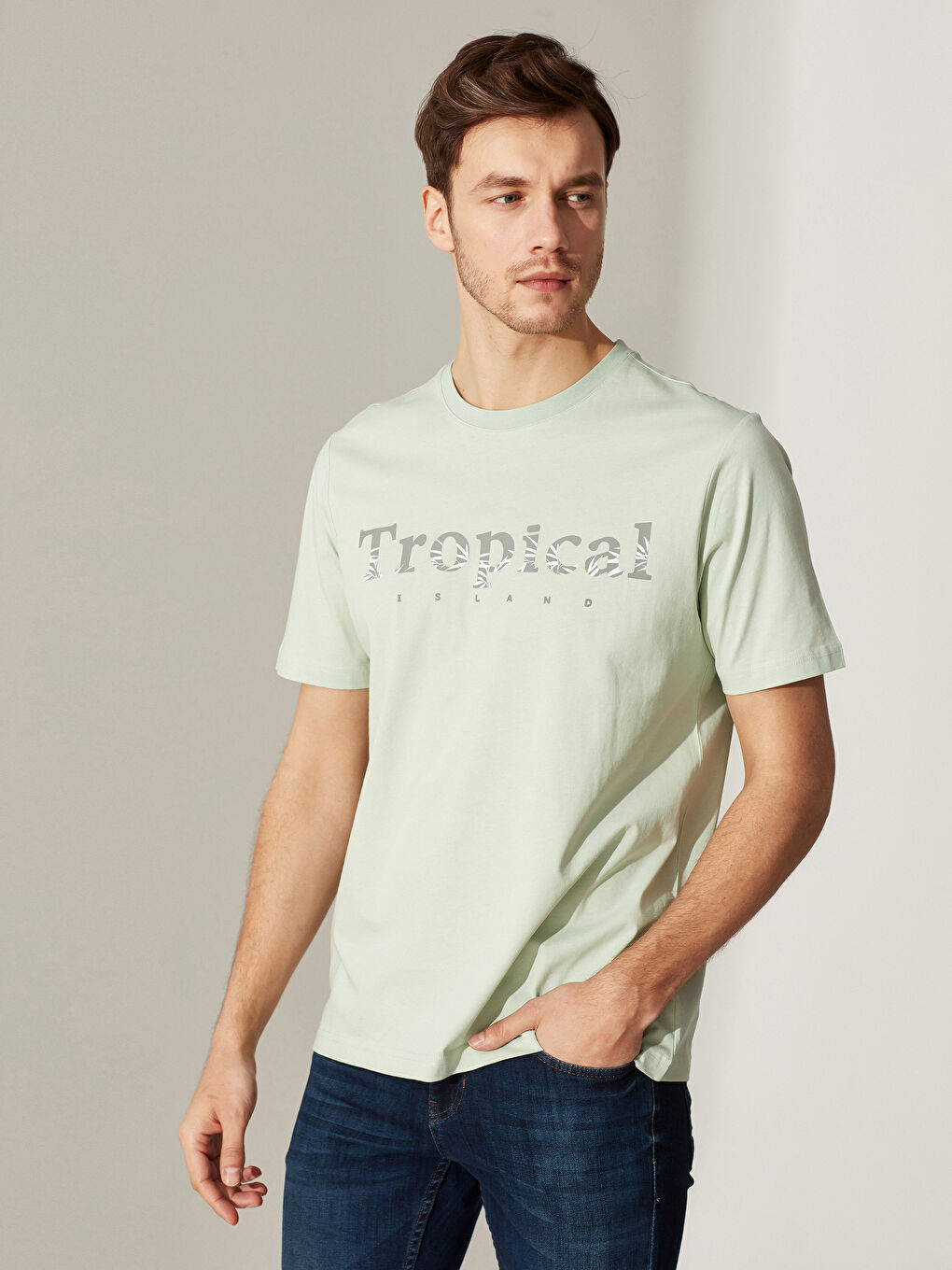 Мужчины Зелёный Футболка-1