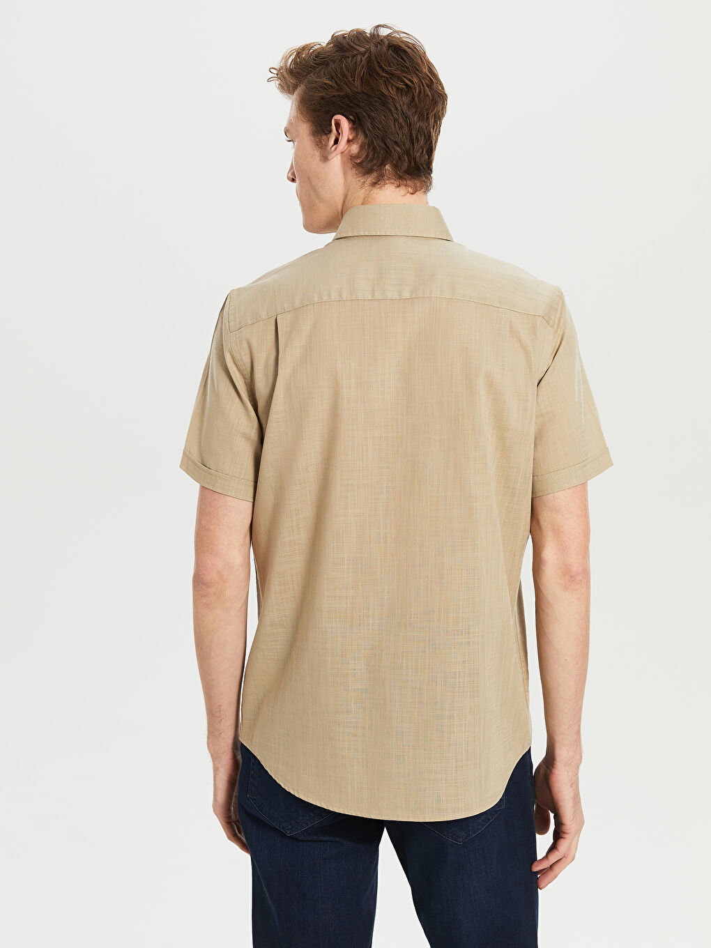 Bej Poplin Erkek Gömlek-3