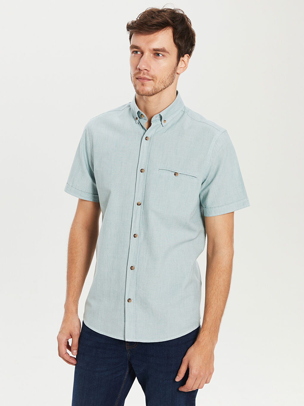 Regular Fit Short Sleeve Basic Poplin Shirt