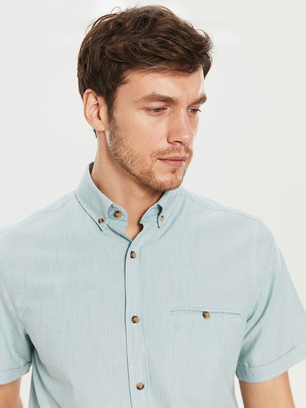 Regular Fit Short Sleeve Basic Poplin Shirt-3