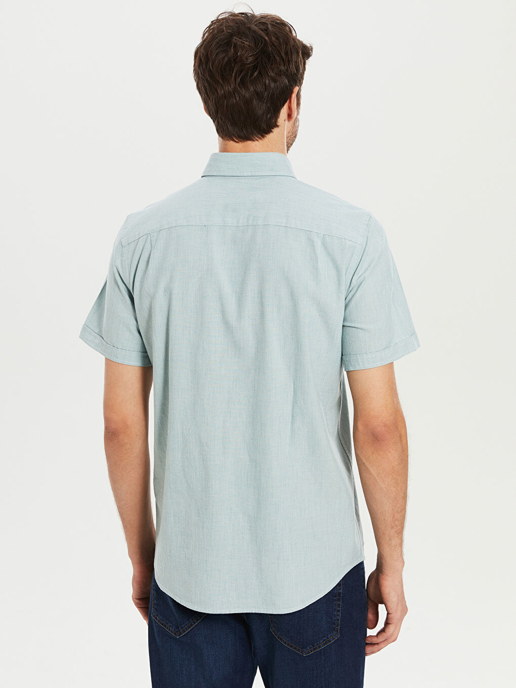 Regular Fit Short Sleeve Basic Poplin Shirt-4