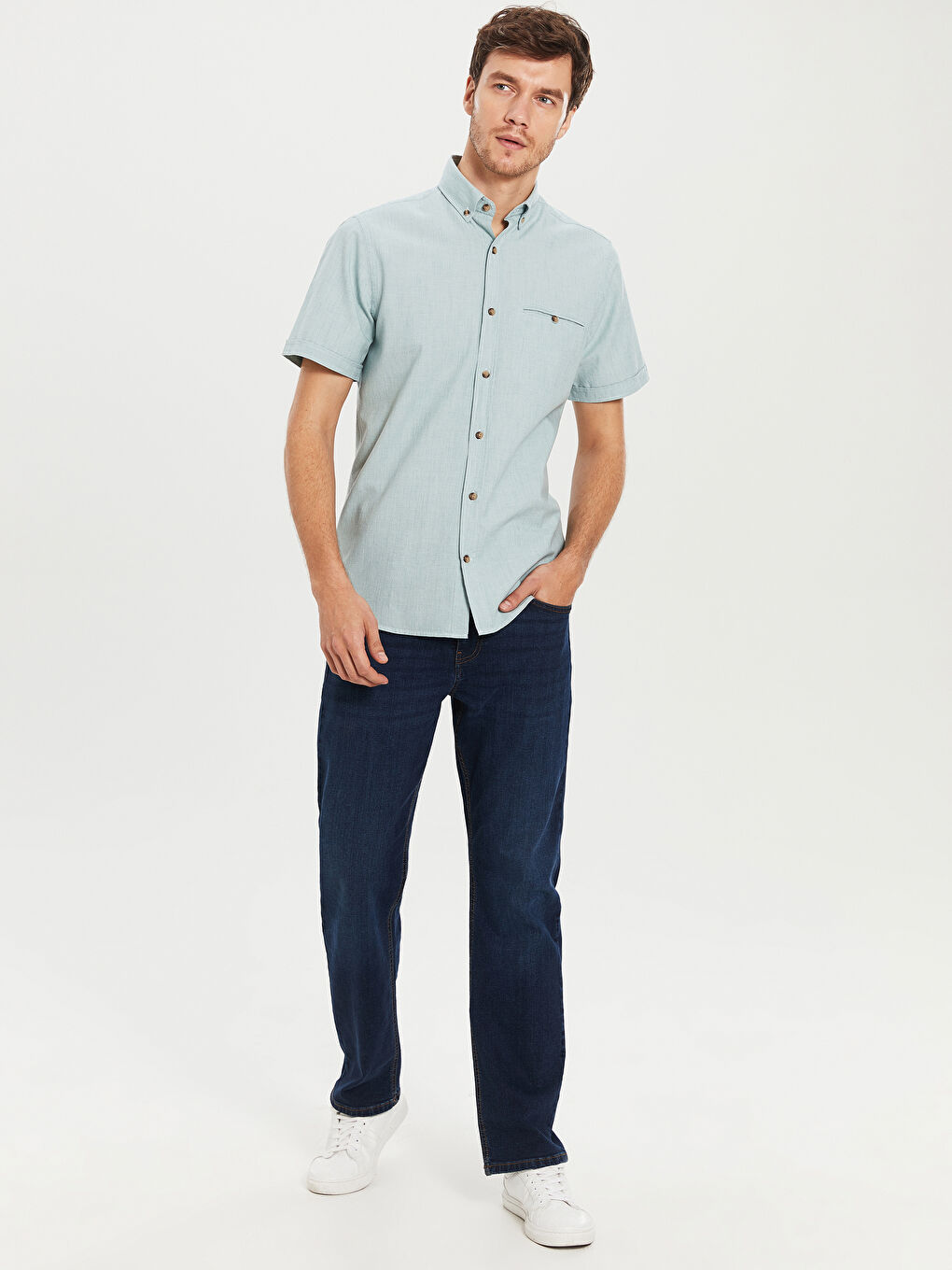 Regular Fit Short Sleeve Basic Poplin Shirt-5