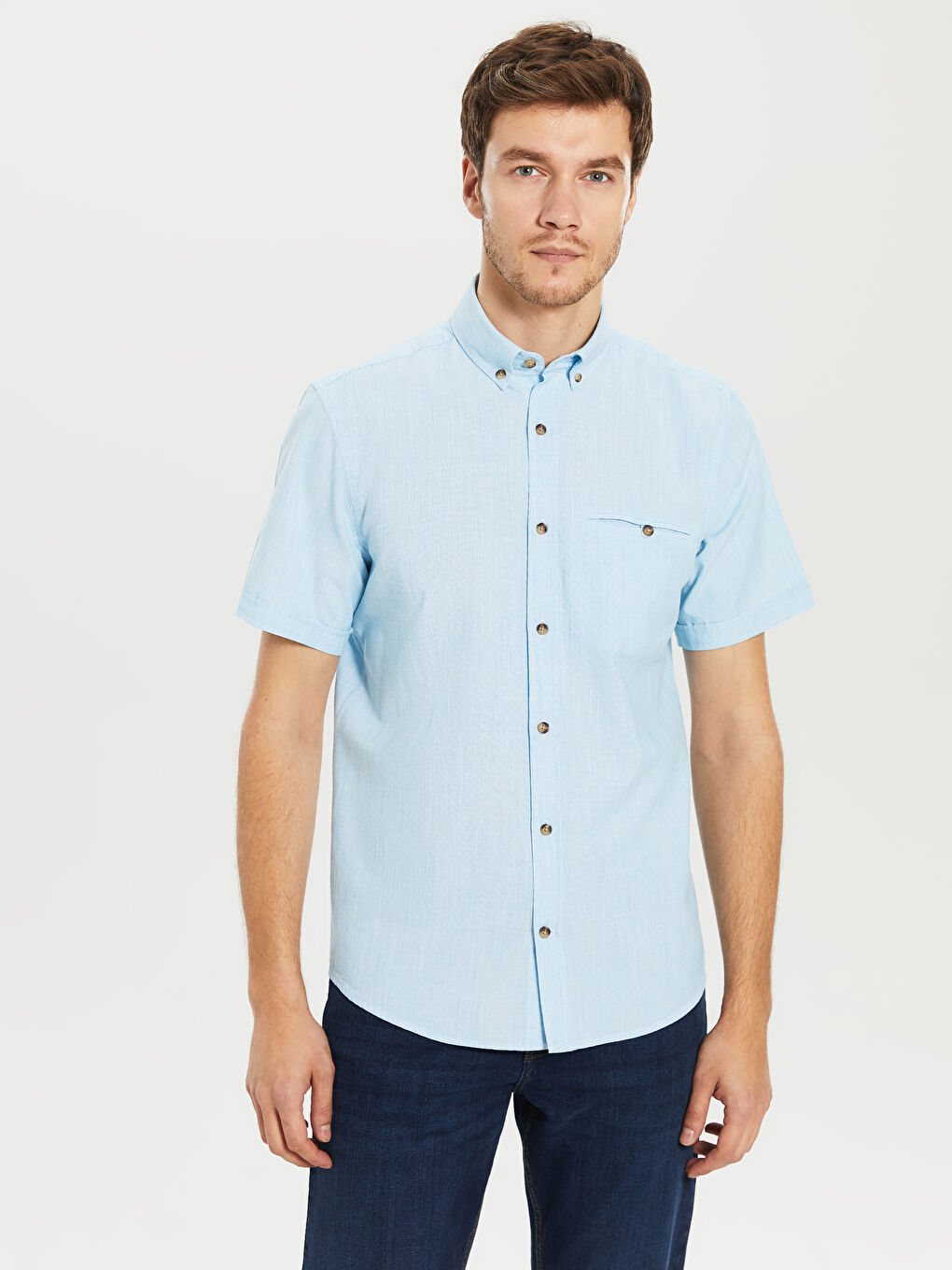 Turkuaz Regular Fit Kısa Kollu Basic Poplin Gömlek-2