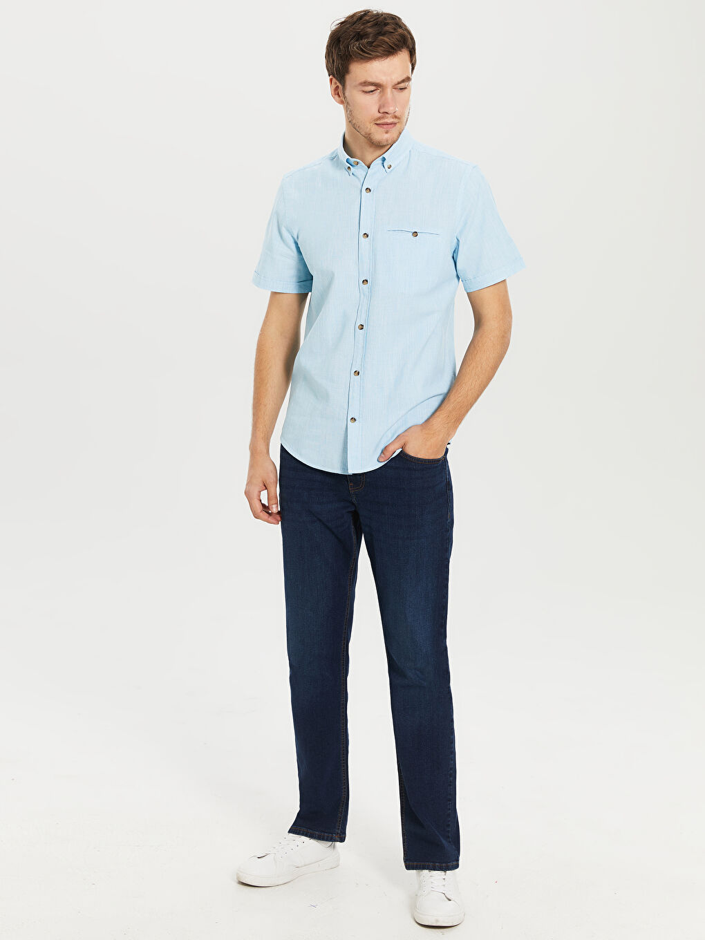 Turkuaz Regular Fit Kısa Kollu Basic Poplin Gömlek-5