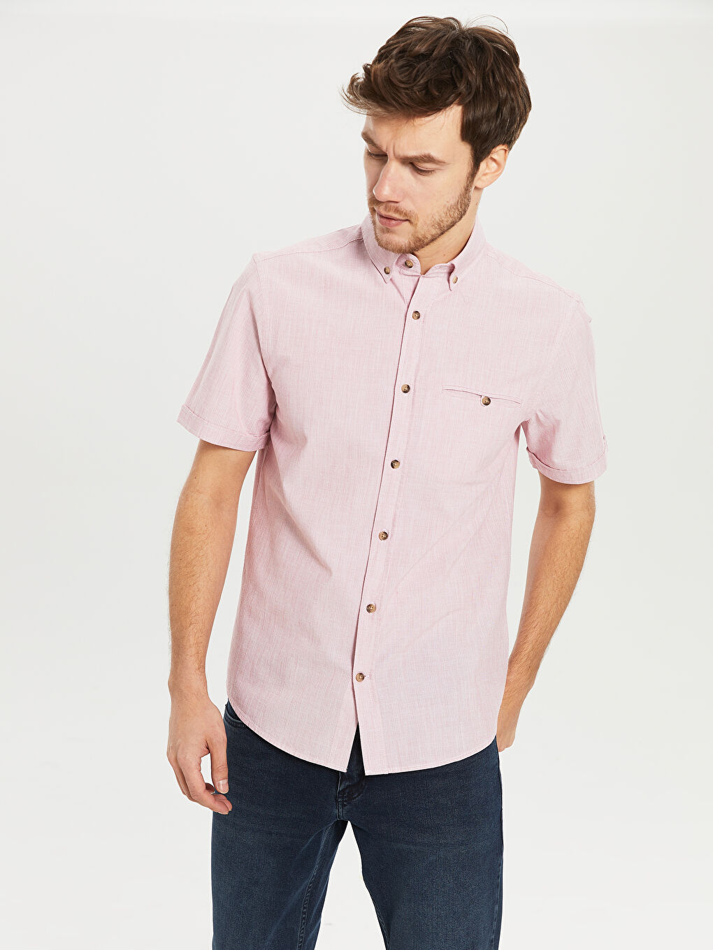 Regular Fit Short Sleeve Basic Poplin Shirt-1