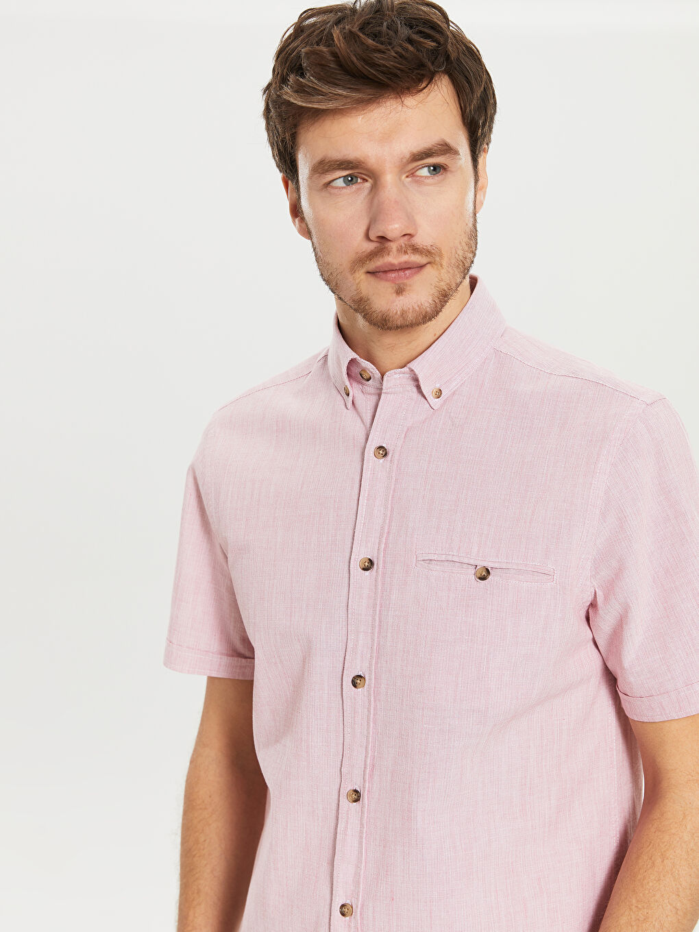 Regular Fit Short Sleeve Basic Poplin Shirt-2