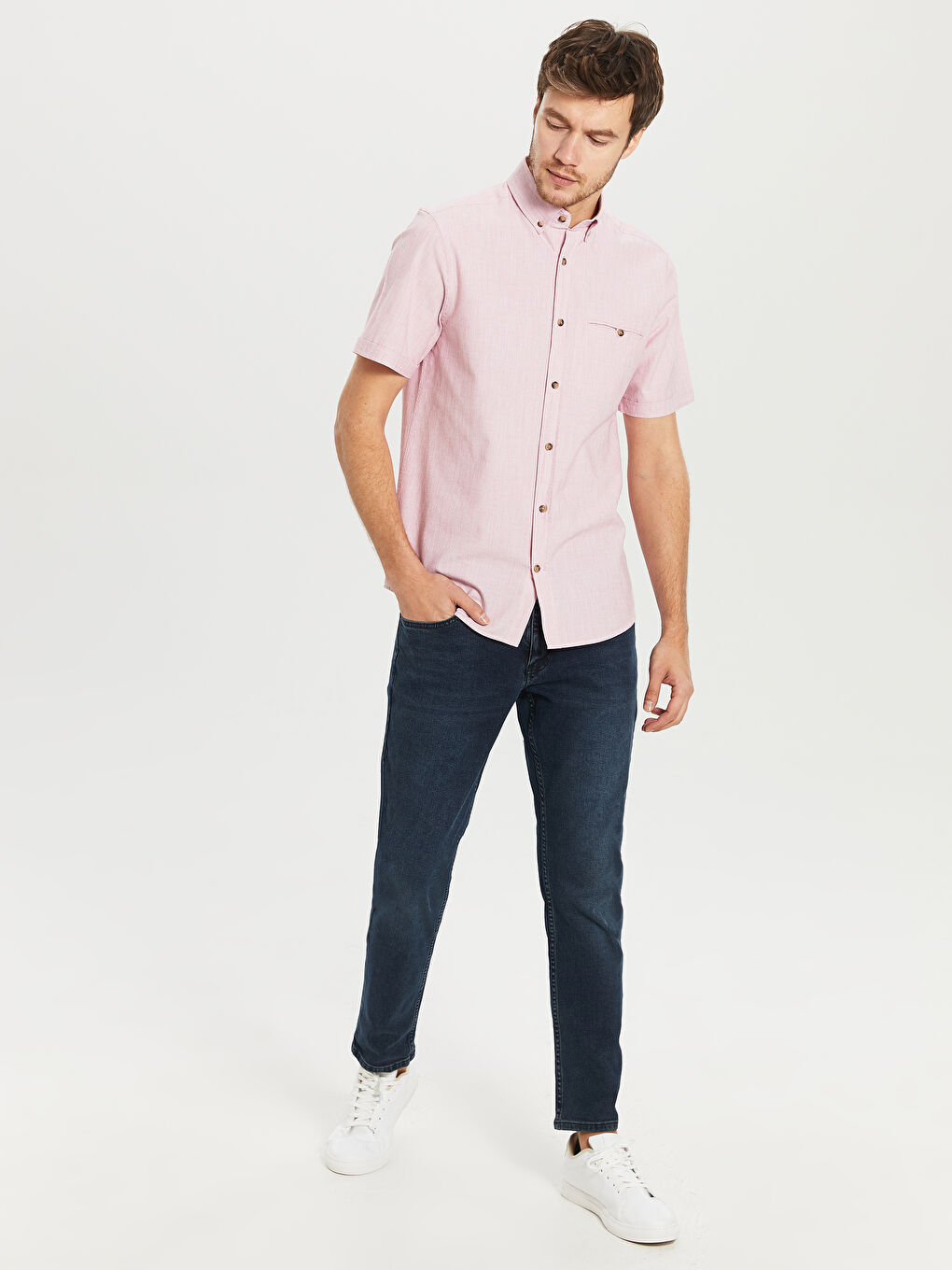 Regular Fit Short Sleeve Basic Poplin Shirt-4