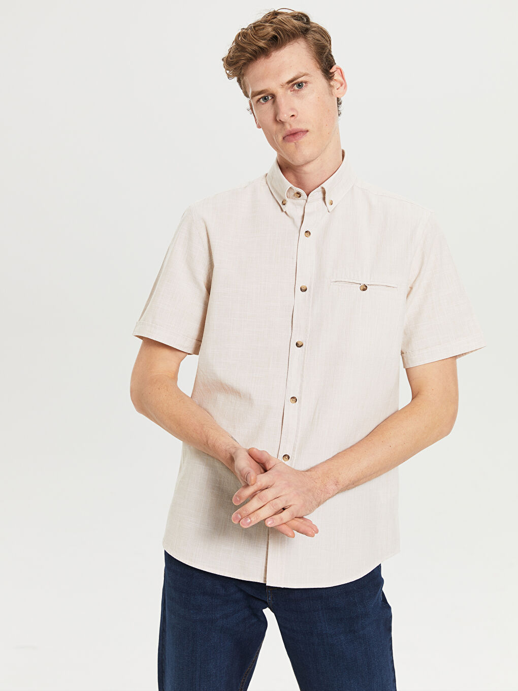 Chemise Basique en Popeline à Manches Courtes Coupe Régulière