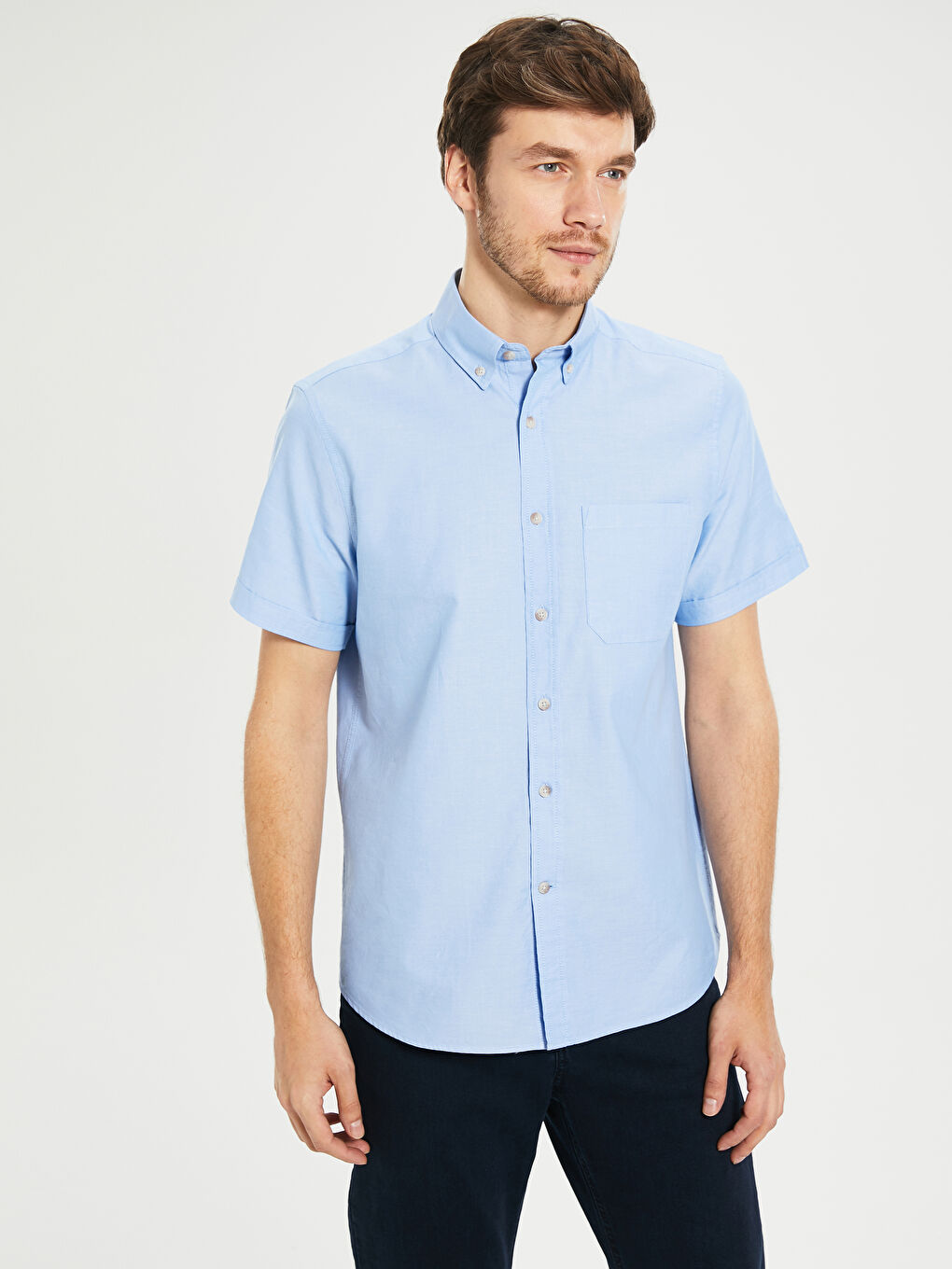 Regular Fit Short Sleeve Oxford Men's Shirt-1