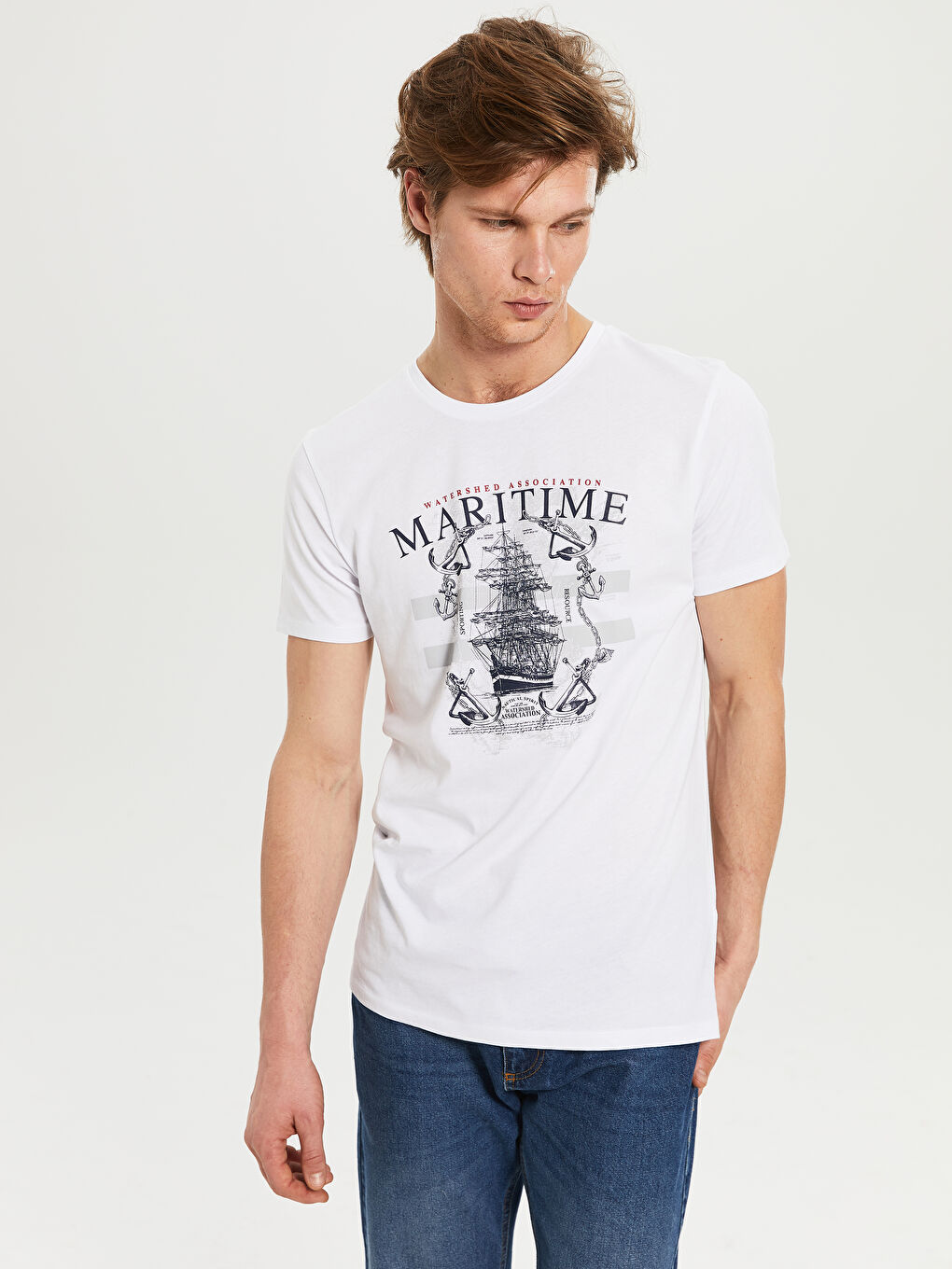 Футболка Мужская с Круглым Вырезом, Коротким Рукавом, С Принтом, Из Гребенного Хлопка-2