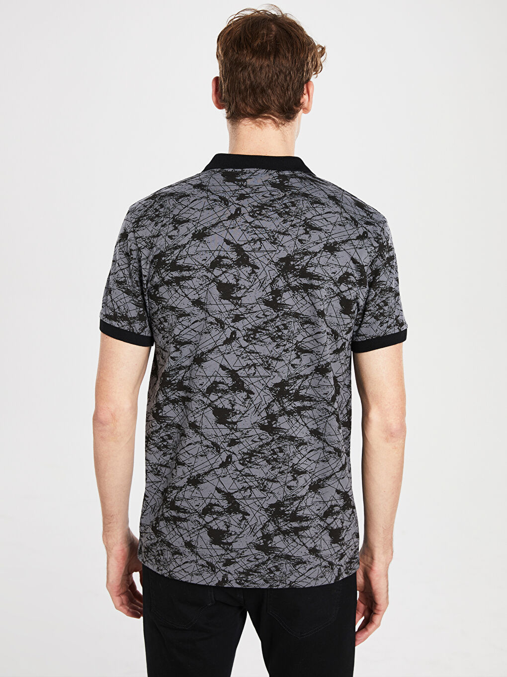 Gri Polo Yaka Kısa Kollu Penye Erkek Tişört-2