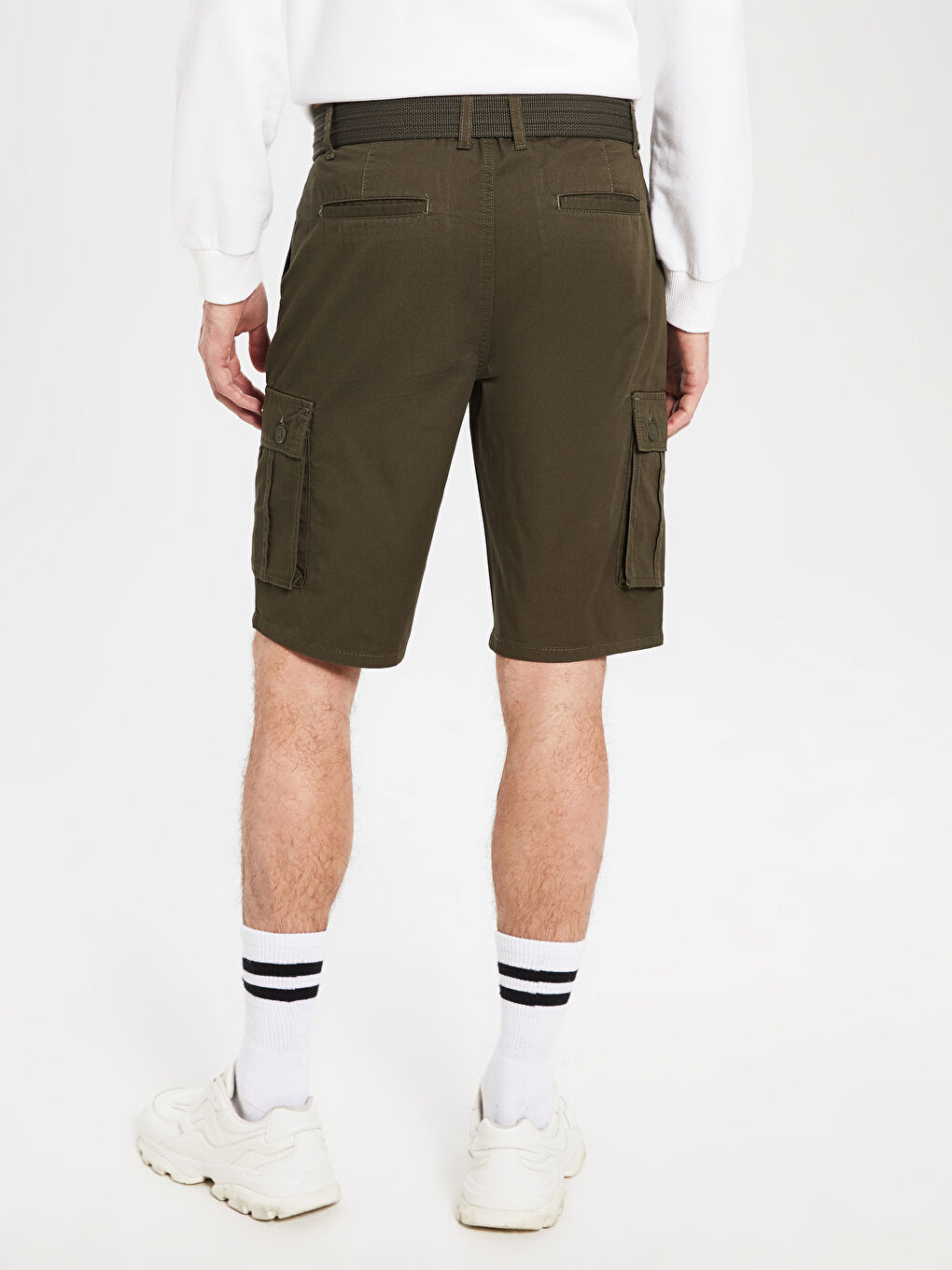 Haki Regular Fit Kargo Cepli Gabardin Şort-4