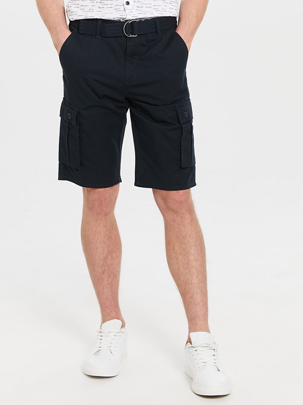 Lacivert Regular Fit Kargo Cepli Gabardin Şort-3
