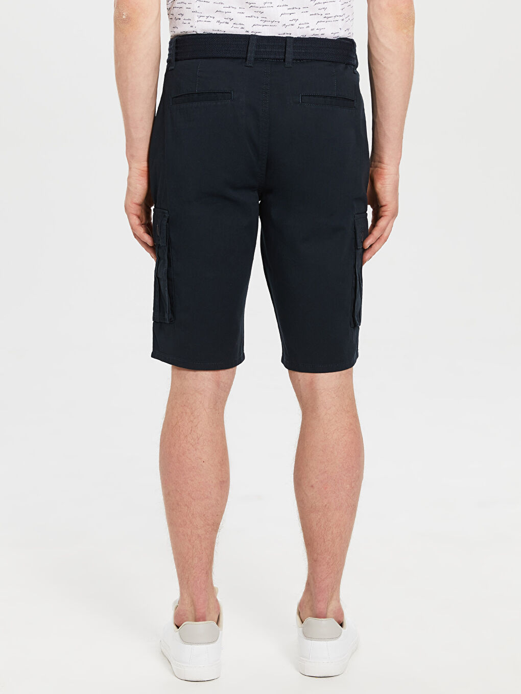 Lacivert Regular Fit Kargo Cepli Gabardin Şort-4
