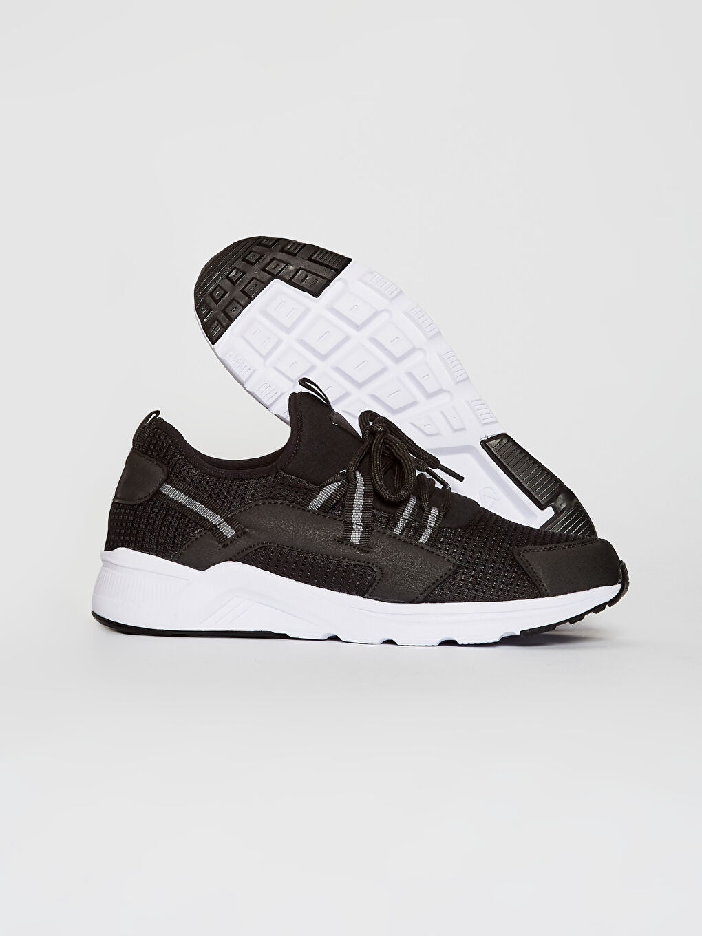 Siyah File Detaylı Bağcıklı Erkek Aktif Spor Ayakkabı-2