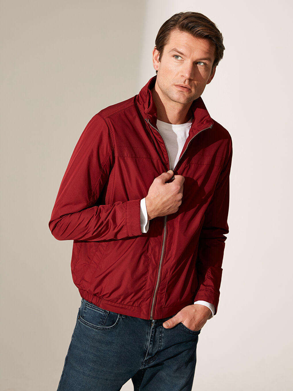 Bordo Dik Yaka İnce Basic Mont-1