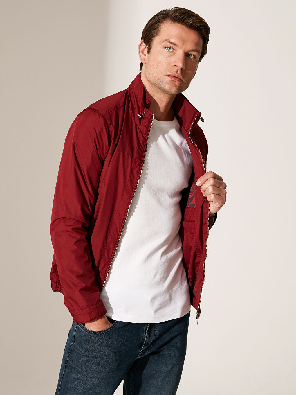 Bordo Dik Yaka İnce Basic Mont-2