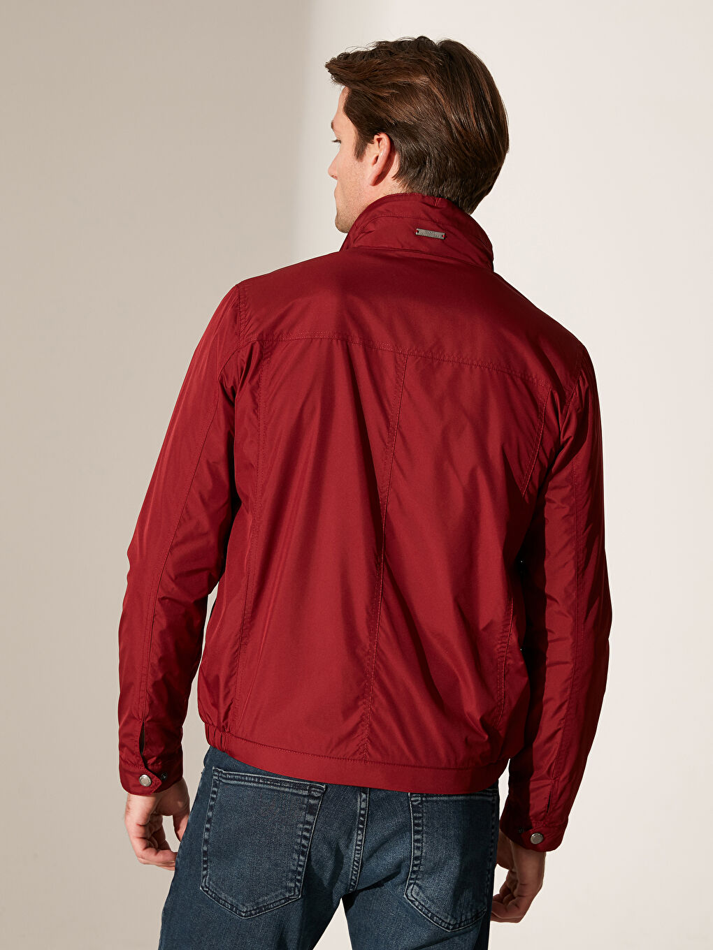 Bordo Dik Yaka İnce Basic Mont-3