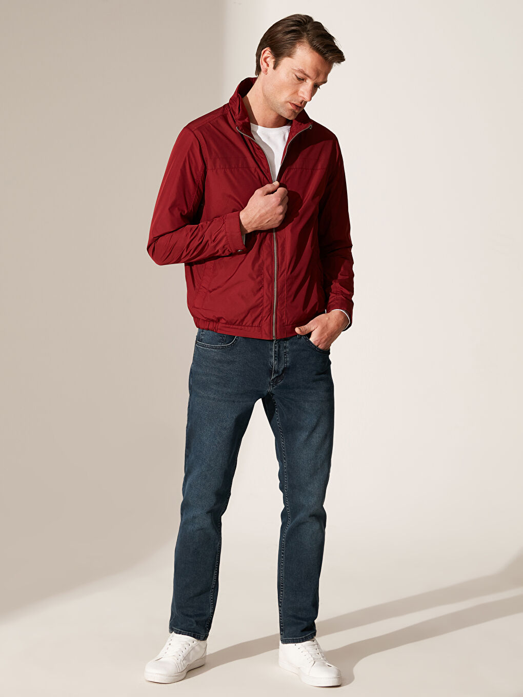 Bordo Dik Yaka İnce Basic Mont-4