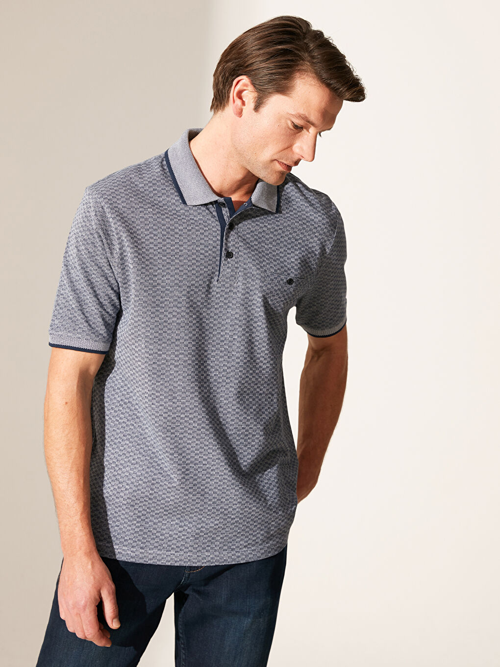 Lacivert Penye Erkek Tişört-1