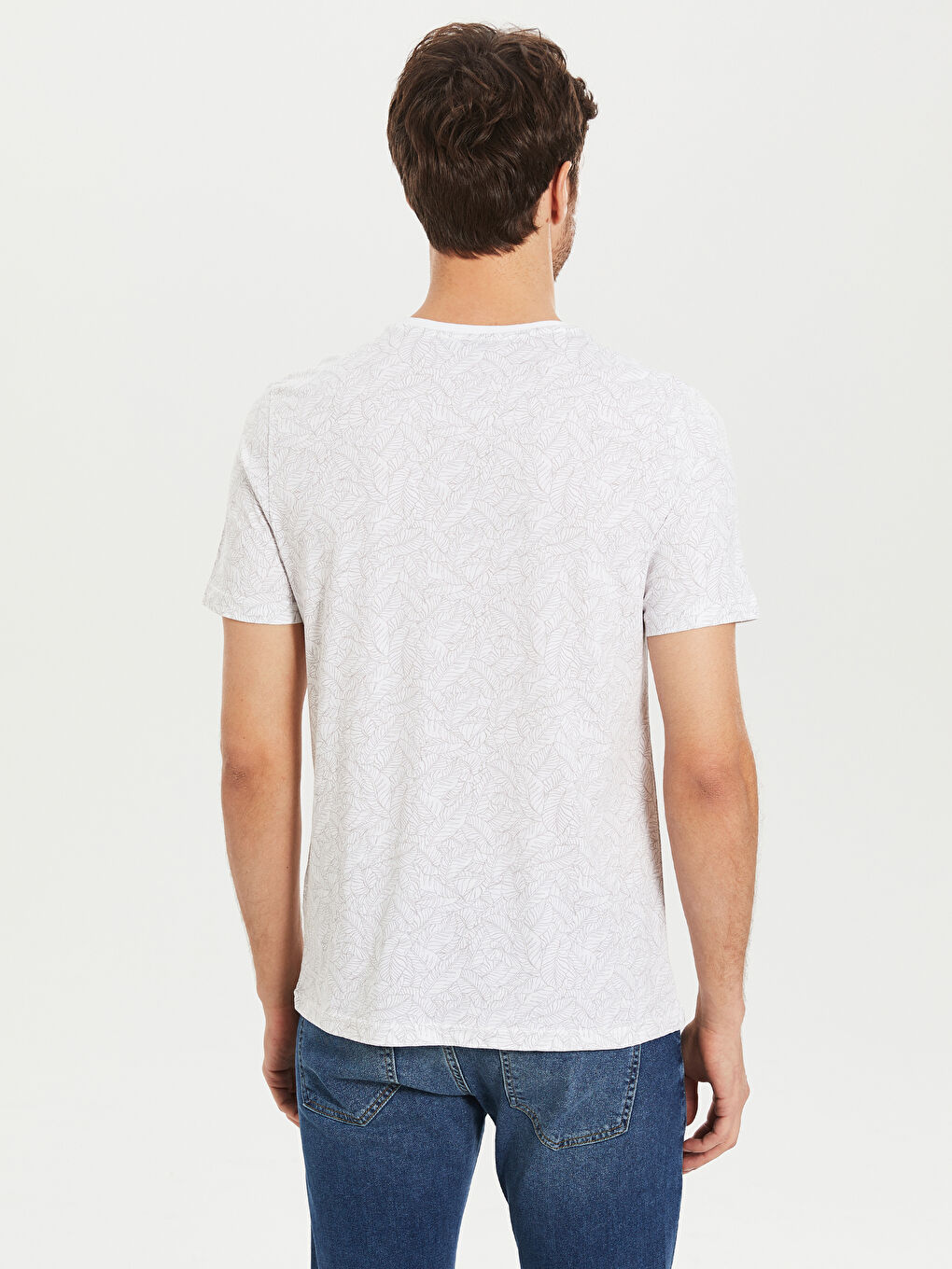 Ekru Bisiklet Yaka Kısa Kollu Baskılı Penye Erkek Tişört-2