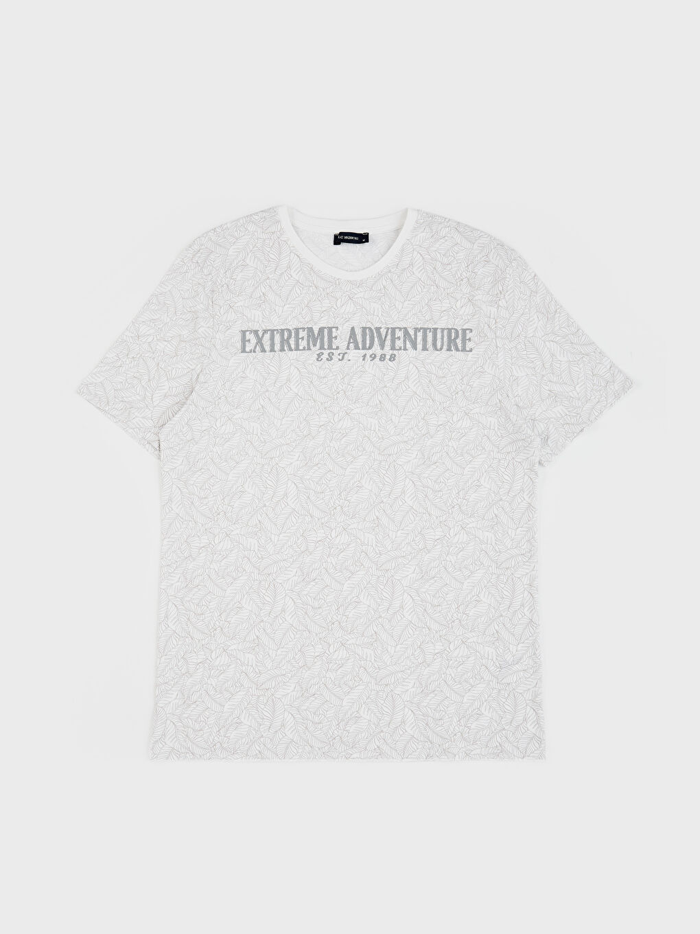 Ekru Bisiklet Yaka Kısa Kollu Baskılı Penye Erkek Tişört-4