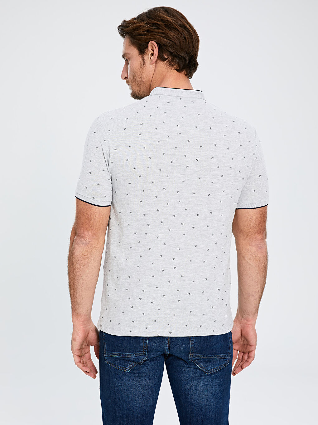 Gri Hakim Yaka Desenli Tişört-2