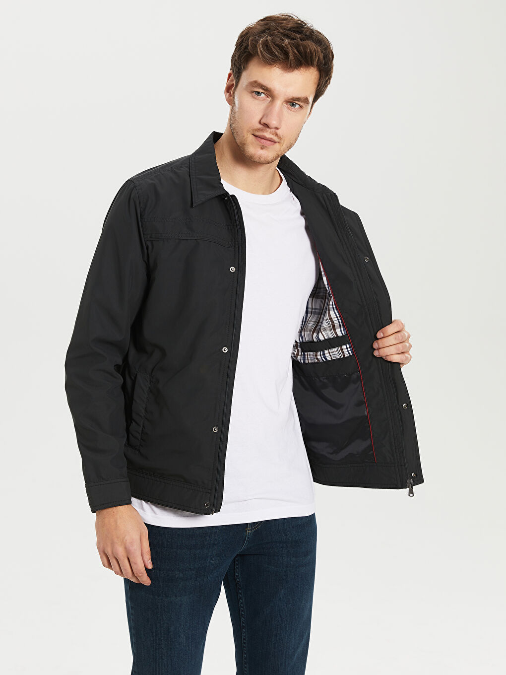 Gri Rahat Kalıp Dik Yaka İnce Erkek Mont-2