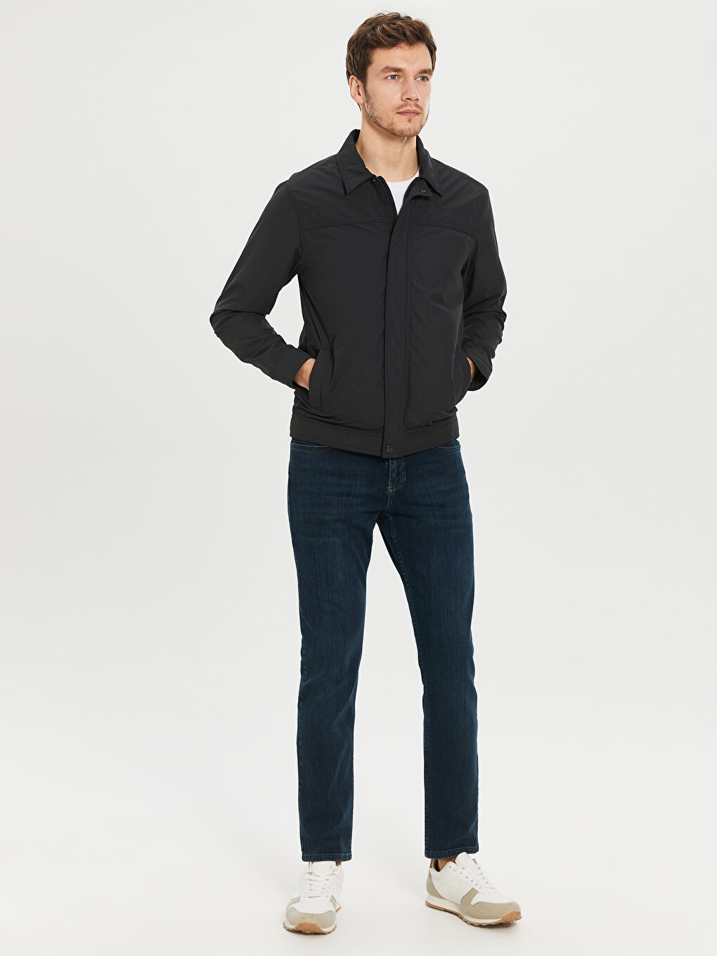 Gri Rahat Kalıp Dik Yaka İnce Erkek Mont-4