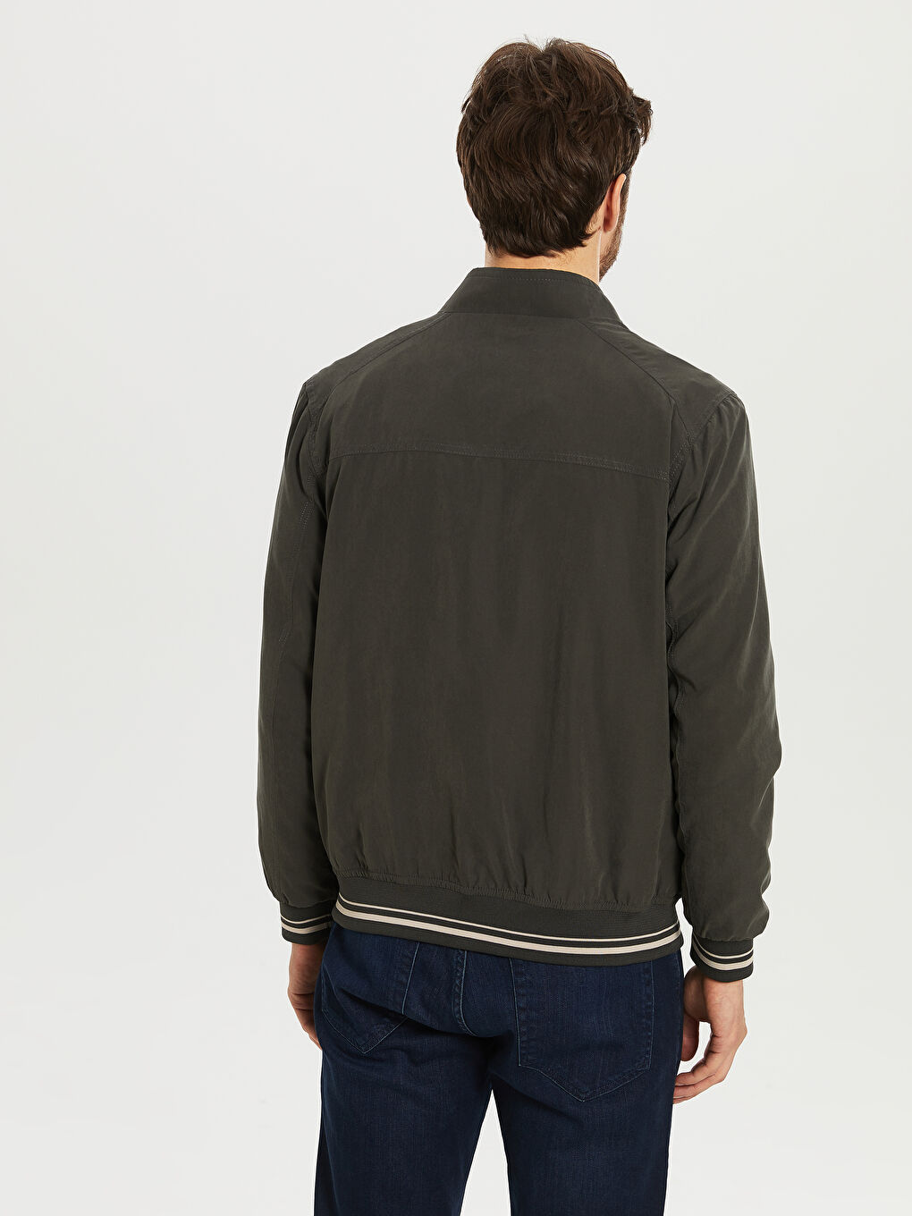 Yeşil Dik Yaka İnce Basic Mont-3