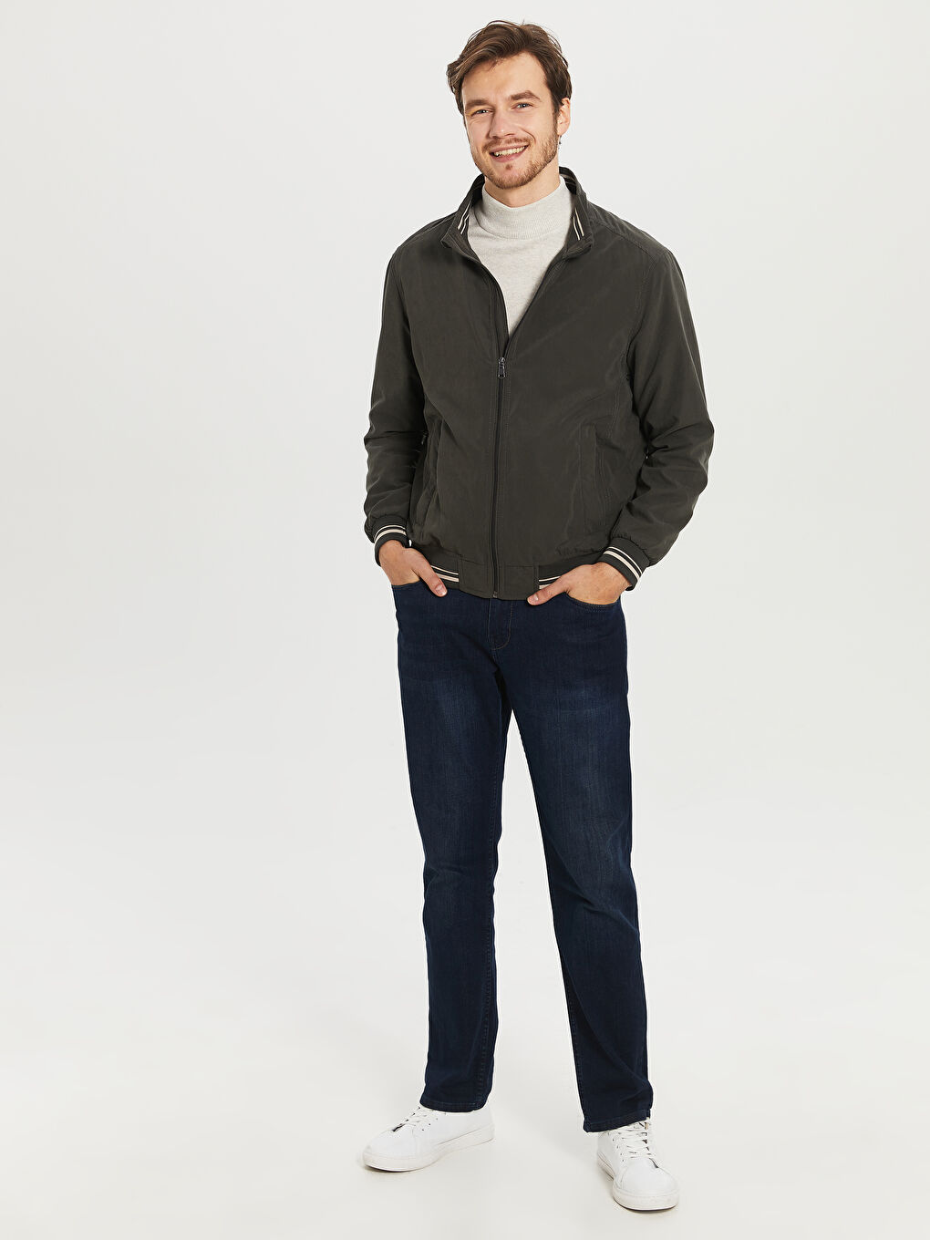 Yeşil Dik Yaka İnce Basic Mont-4