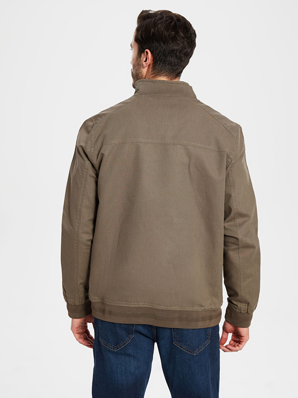 Haki Standart Kalıp Dik Yaka İnce Erkek Mont-4