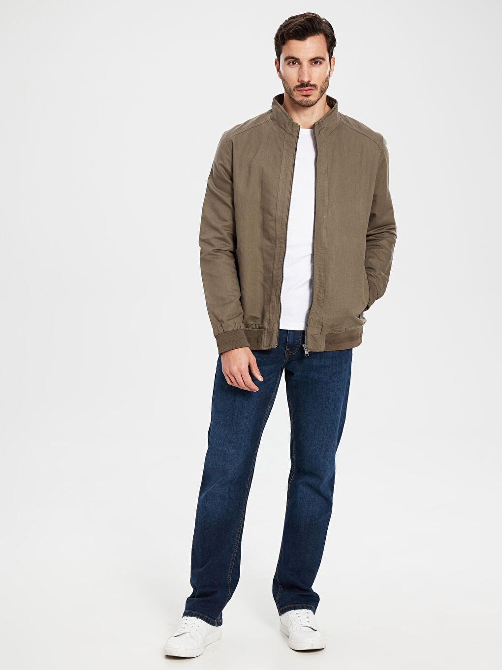 Haki Standart Kalıp Dik Yaka İnce Erkek Mont-5